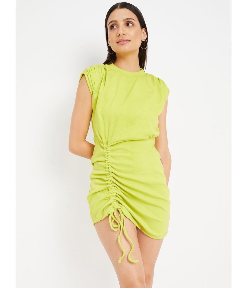     			DRAPE AND DAZZLE Rayon Solid Mini Women's Bodycon Dress - Lime Green ( Pack of 1 )