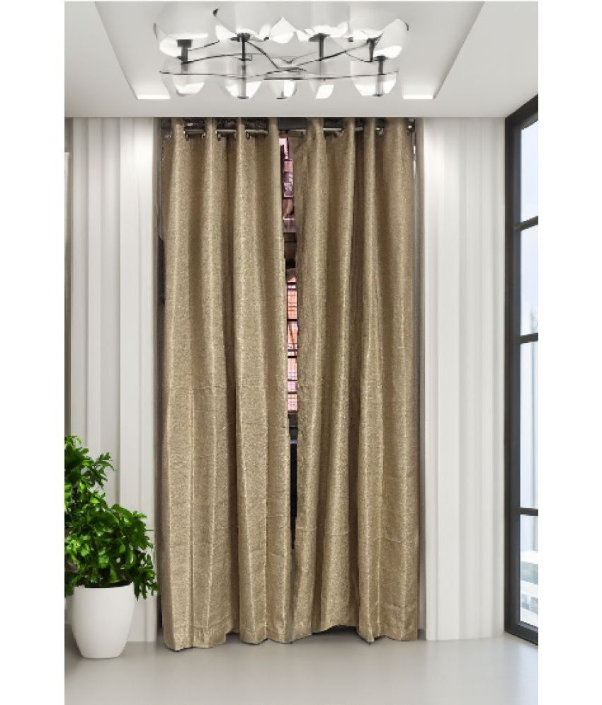     			Finesse Decor Solid Semi-Transparent Eyelet Curtain 7 ft ( Pack of 2 ) - Gold