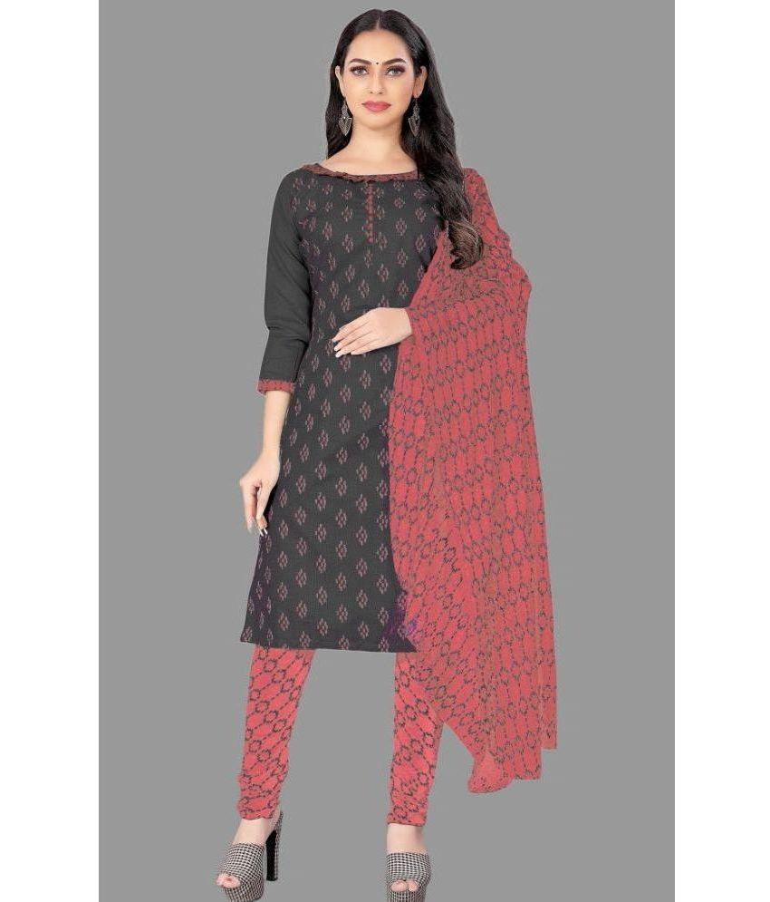     			JULEE Unstitched Cotton Printed Dress Material - Dark Grey ( Pack of 1 )