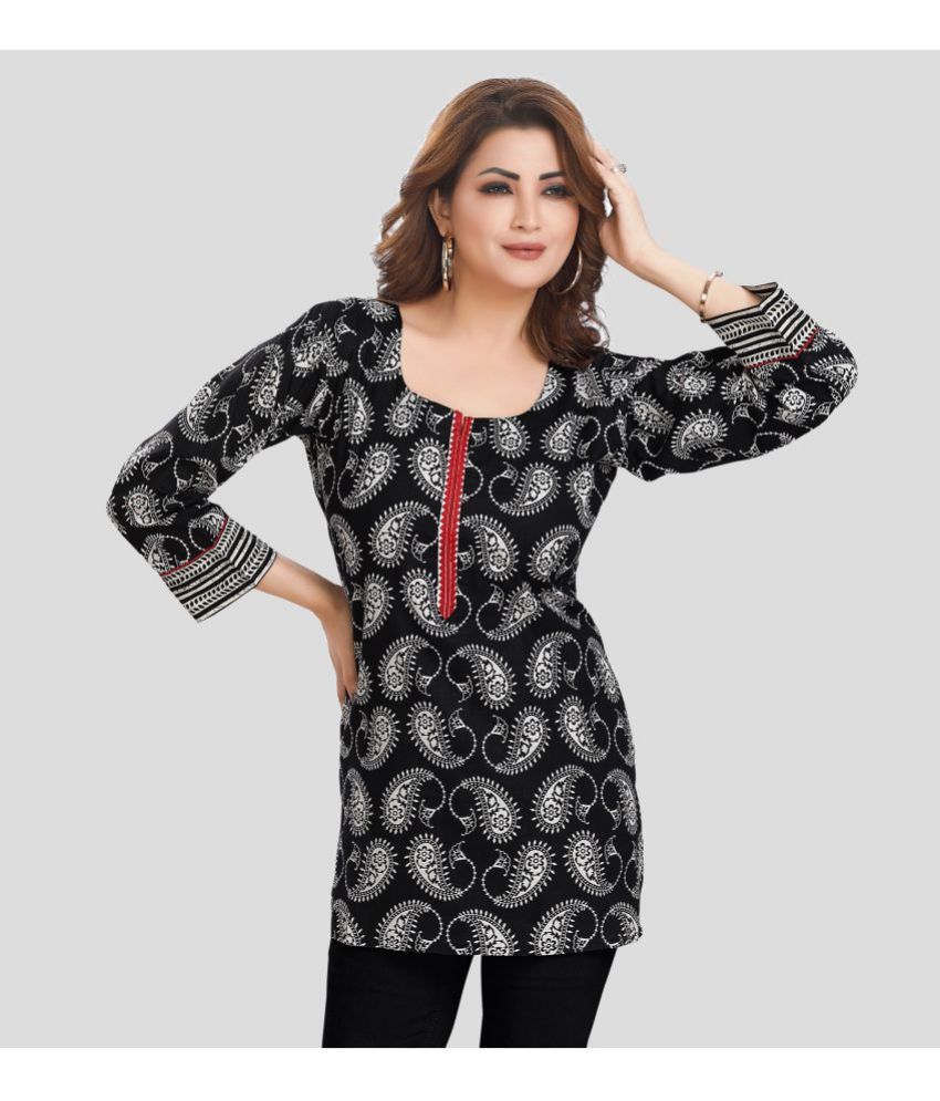     			Meher Impex Cotton Printed A-line Women's Kurti - Black ( Pack of 1 )