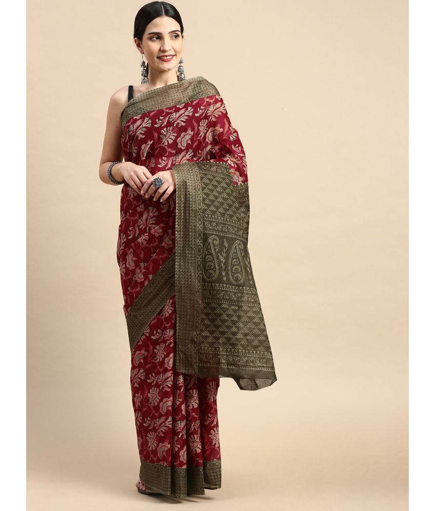     			SHANVIKA Cotton Printed Saree With Blouse Piece - Maroon ( Pack of 1 )