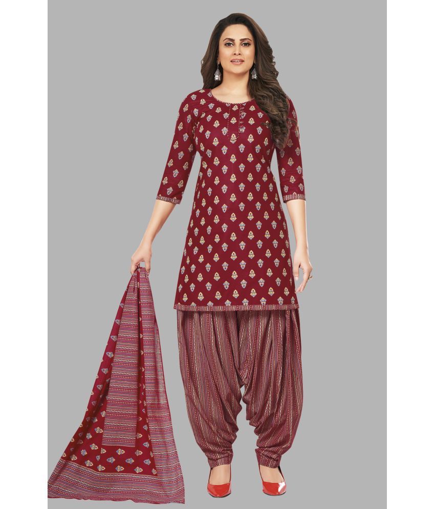     			SIMMU Unstitched Cotton Printed Dress Material - Maroon ( Pack of 1 )