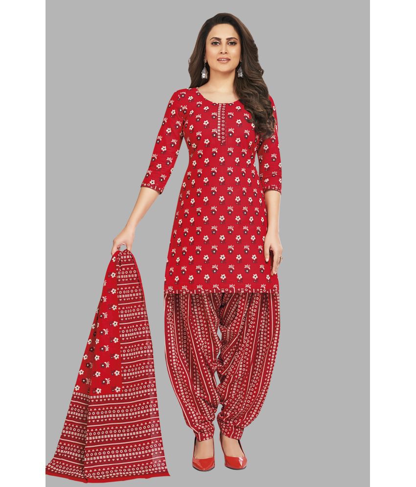     			SIMMU Unstitched Cotton Printed Dress Material - Red ( Pack of 1 )