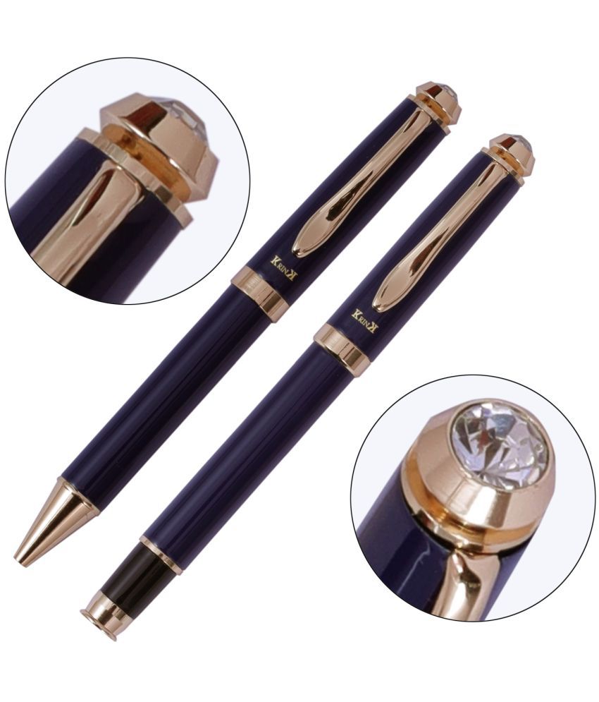     			krink COM_B256_R047 combo Ball Pen & Roller pen Metal Body Diamond on cap gift set