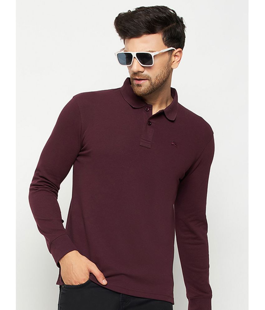     			98 Degree North Cotton Blend Regular Fit Solid Full Sleeves Men's Polo T Shirt - Wine ( Pack of 1 )