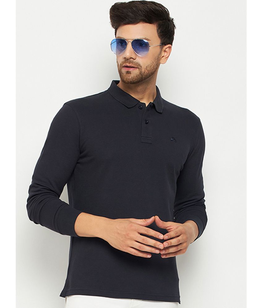     			98 Degree North Cotton Blend Regular Fit Solid Full Sleeves Men's Polo T Shirt - Navy Blue ( Pack of 1 )