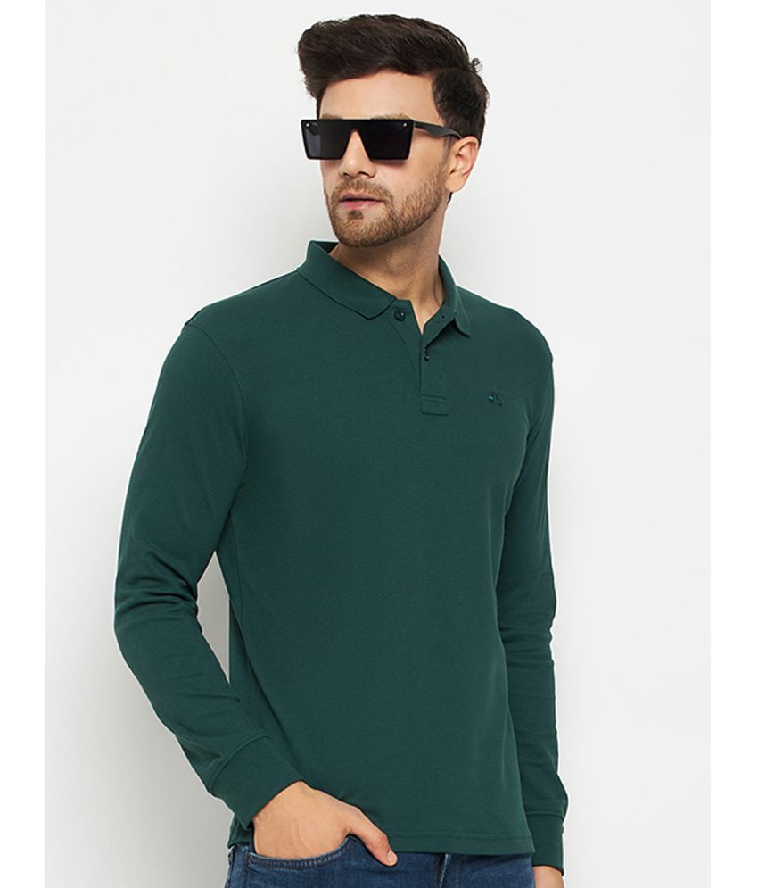     			98 Degree North Cotton Blend Regular Fit Solid Full Sleeves Men's Polo T Shirt - Dark Green ( Pack of 1 )