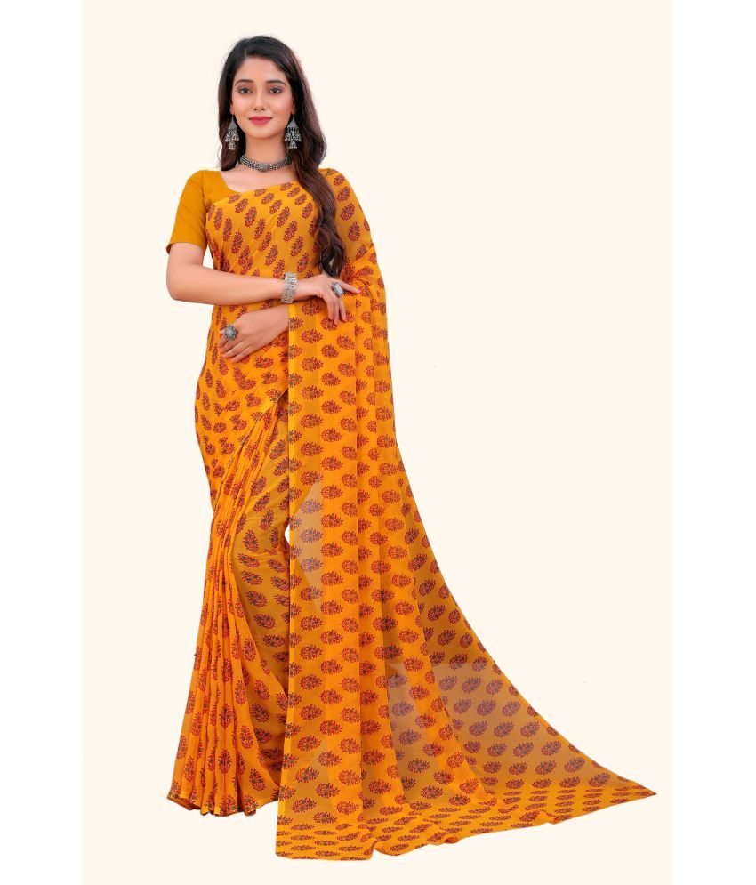     			Aishwarya Georgette Printed Saree Without Blouse Piece - Orange ( Pack of 1 )