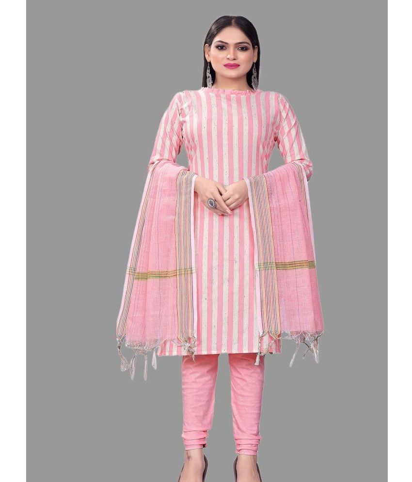     			Apnisha Unstitched Cotton Striped Dress Material - Pink ( Pack of 1 )