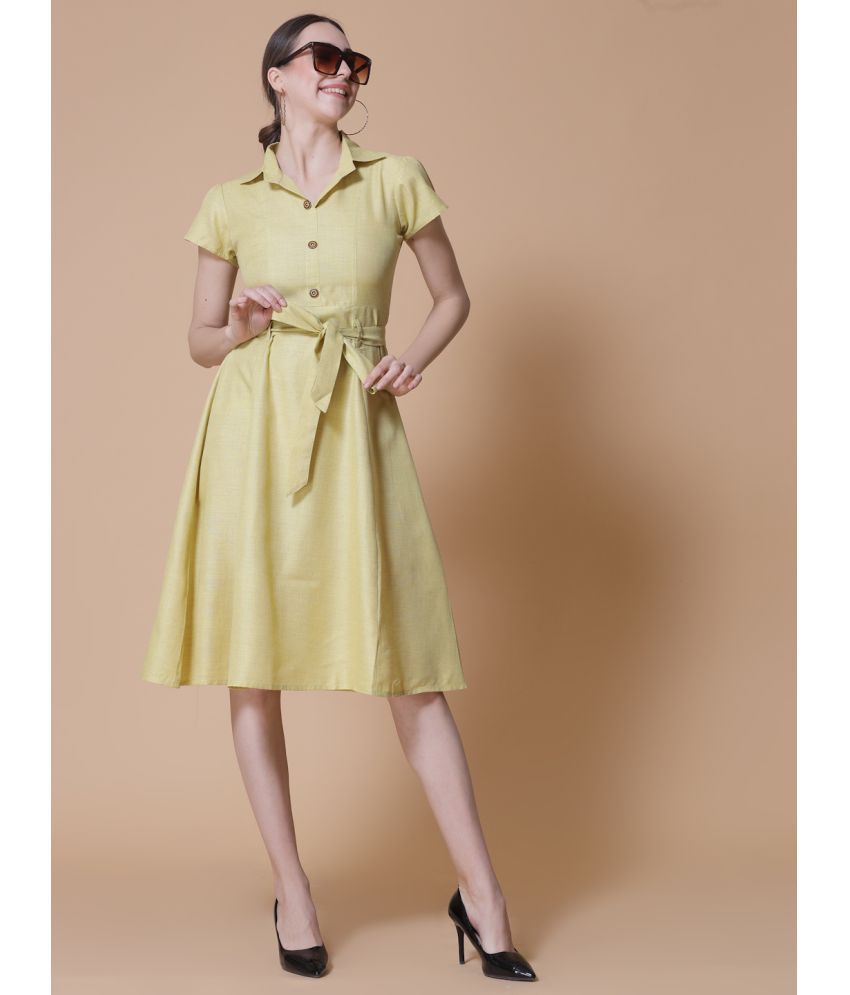     			GOD BLESS Cotton Solid Knee Length Women's A-line Dress - Yellow ( Pack of 1 )