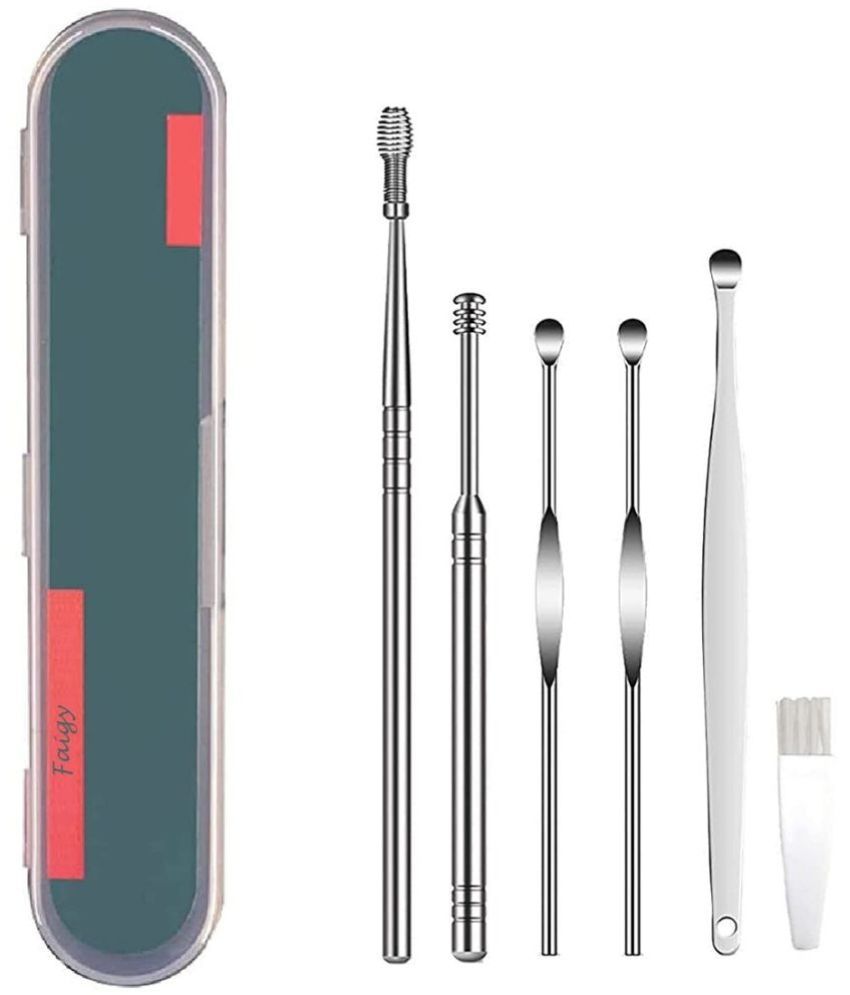     			Geeo Stainless Steel Effective Ear Wax Cleaner Kit with a Storage Box - Set of 6 (Silver) | Remover Tool | Comfortable Ear Wax Picker | Ear Wax Cleaner for Baby and Adults | Hygiene Essentials