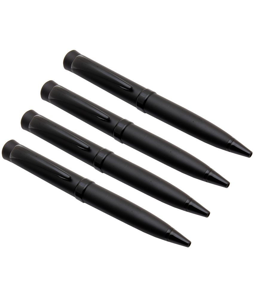     			Srpc Set Of 4 Twist Mechanism Ballpoint Pens Black Metal Body Blue Refill