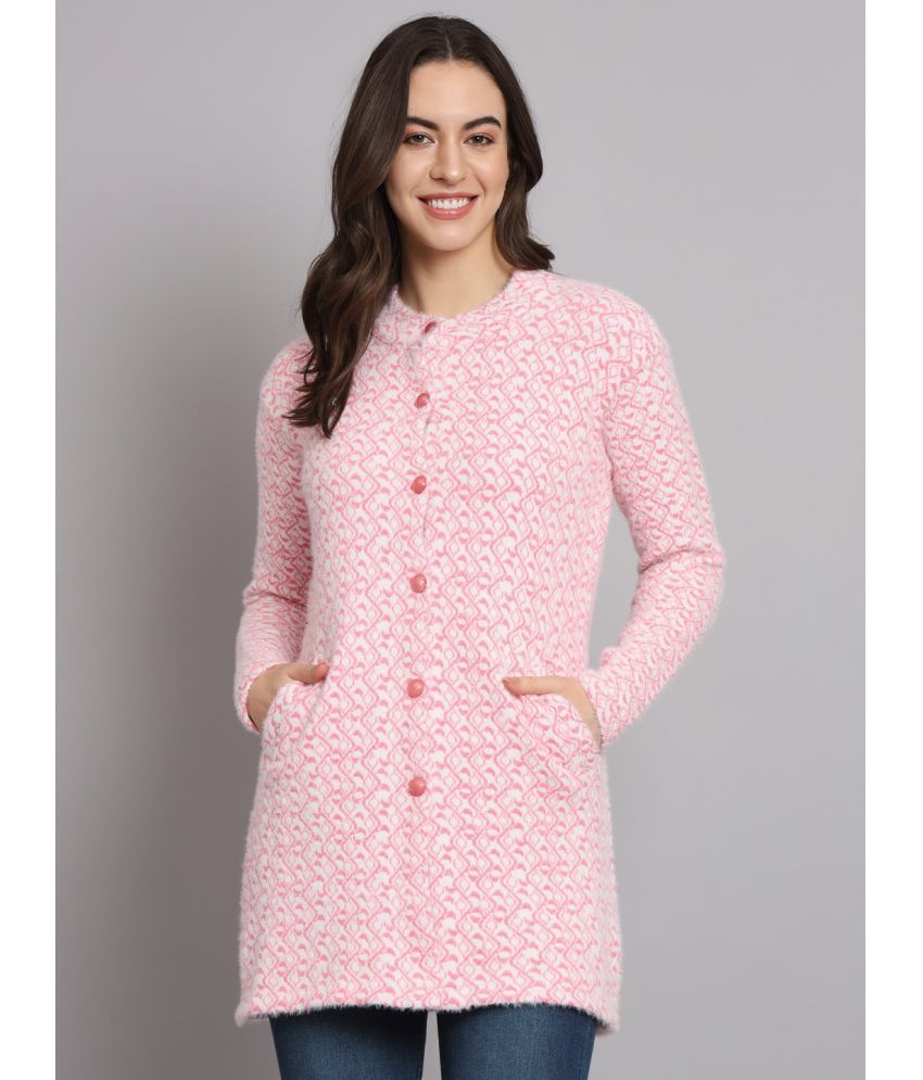 eWools.in Woollen Round Neck Women's Buttoned Cardigans - Pink ( )