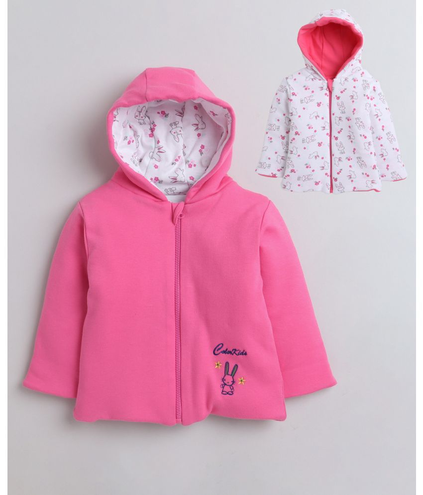     			BUMZEE Pink & White Baby Girls Full Sleeves Reversible Jacket Age - 6-12 Months