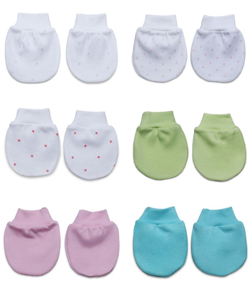     			Baby Eli Newborn Premium Cotton Mittens(Rib Wrist) For Baby Boy & Baby Girl (Assorted Colours , 0-12 Months) Pack Of 6 Pairs