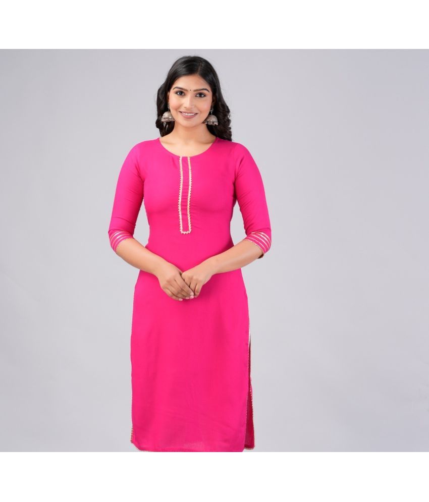     			MAUKA Rayon Solid Straight Women's Kurti - Pink ( Pack of 1 )