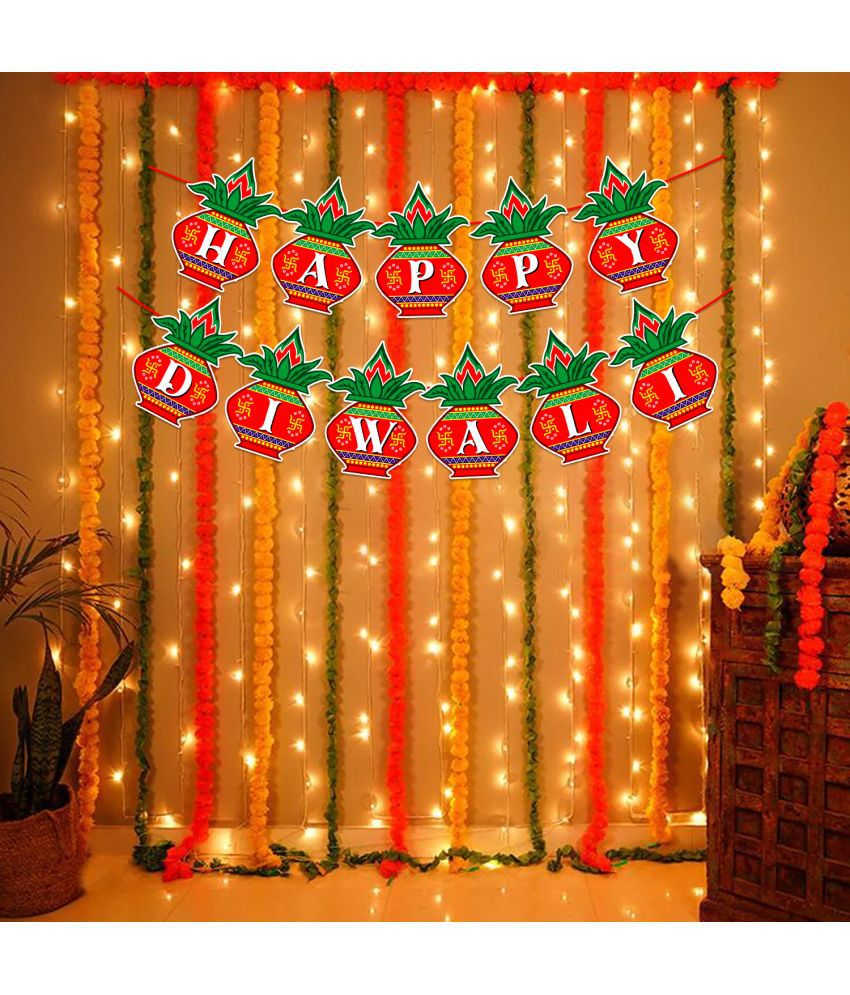     			Zyozi Diwali Decoration Items For Home Decorations/Diwali Festival Of Lights - Happy Diwali Banner & Rice Light (Pack Of 2)