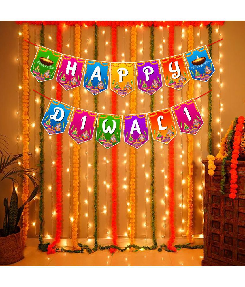     			Zyozi Diwali Decorations Kit/Diwali Decorations Items - Multicolor Happy Diwali Banner And Rice Light (Pack Of 2)