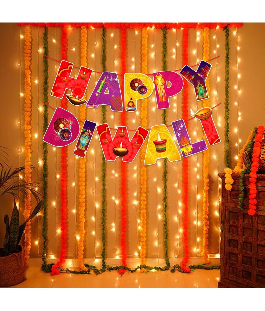     			Zyozi Happy Diwali Decorations Items/Diwali Decorations Kit - Happy Diwali Banner & Rice Light (Pack Of 2)