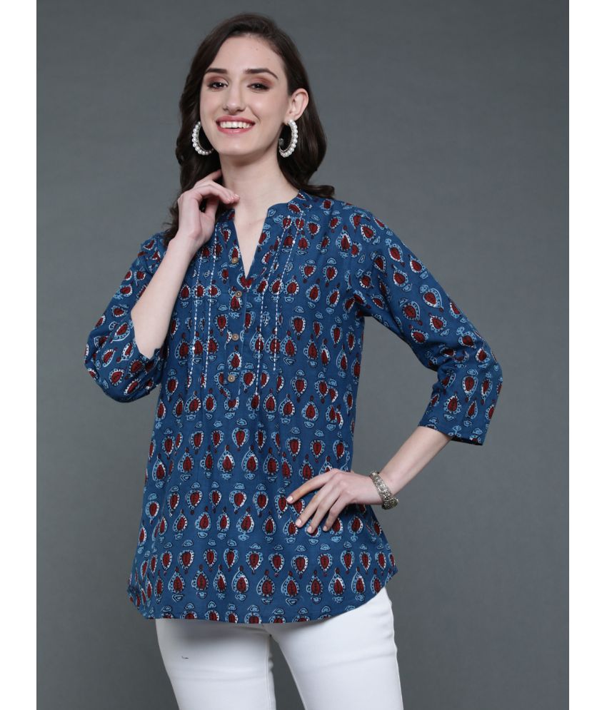     			Antaran 100% Cotton Printed A-line Women's Kurti - Blue ( Pack of 1 )