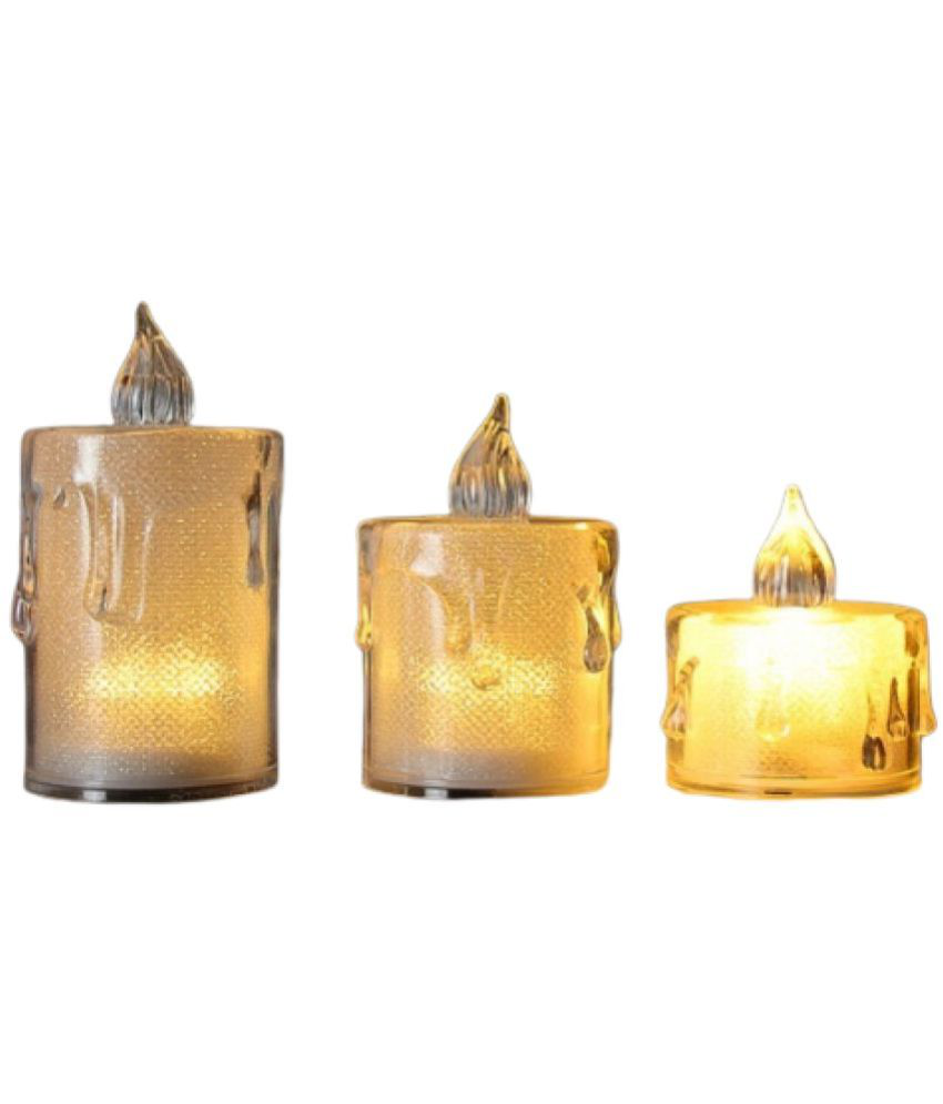     			Green Tales - Off White LED Tea Light Candle 8 cm ( Pack of 3 )