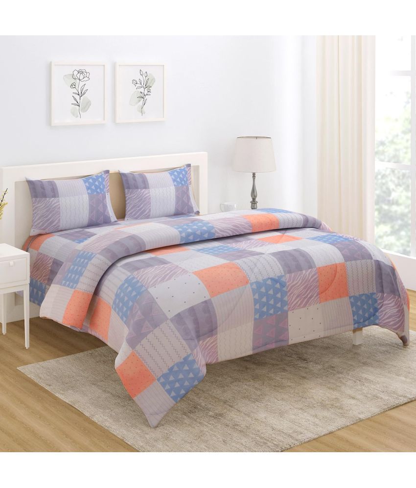     			HOKIPO Polyester Big Checks Double Size Comforter ( 245 x 228 cm ) - Gray ( Pack of 4 )