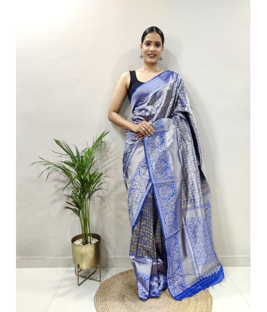     			JULEE Jacquard Solid Saree With Blouse Piece - Blue ( Pack of 1 )