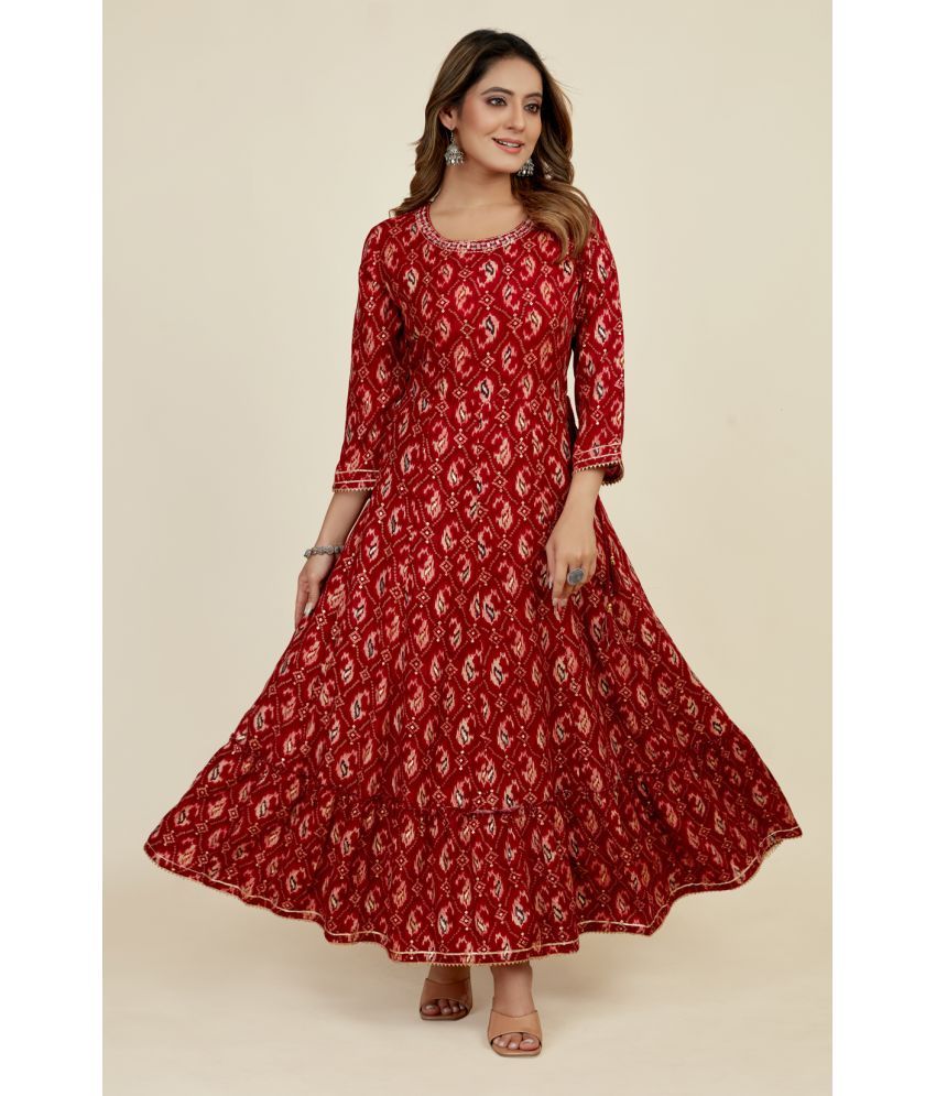     			SARRAS Cotton Printed Flared Women's Kurti - Red ( Pack of 1 )