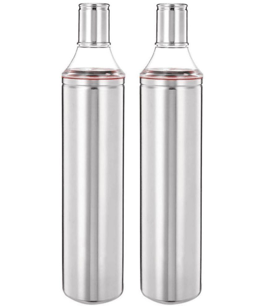     			Visaxmi Oil Dispenser 1Liter Steel Silver Oil Container ( Set of 2 )