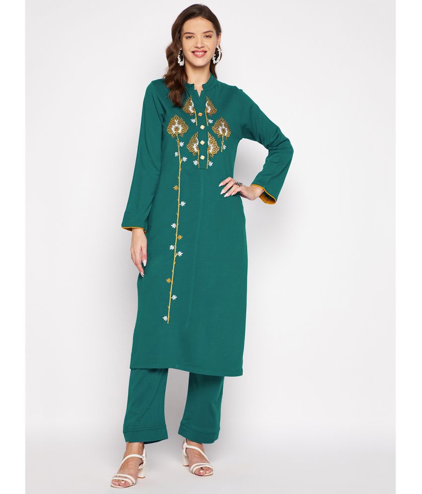     			zigo Woollen Embroidered Kurti With Palazzo Women's Stitched Salwar Suit - Teal ( Pack of 1 )