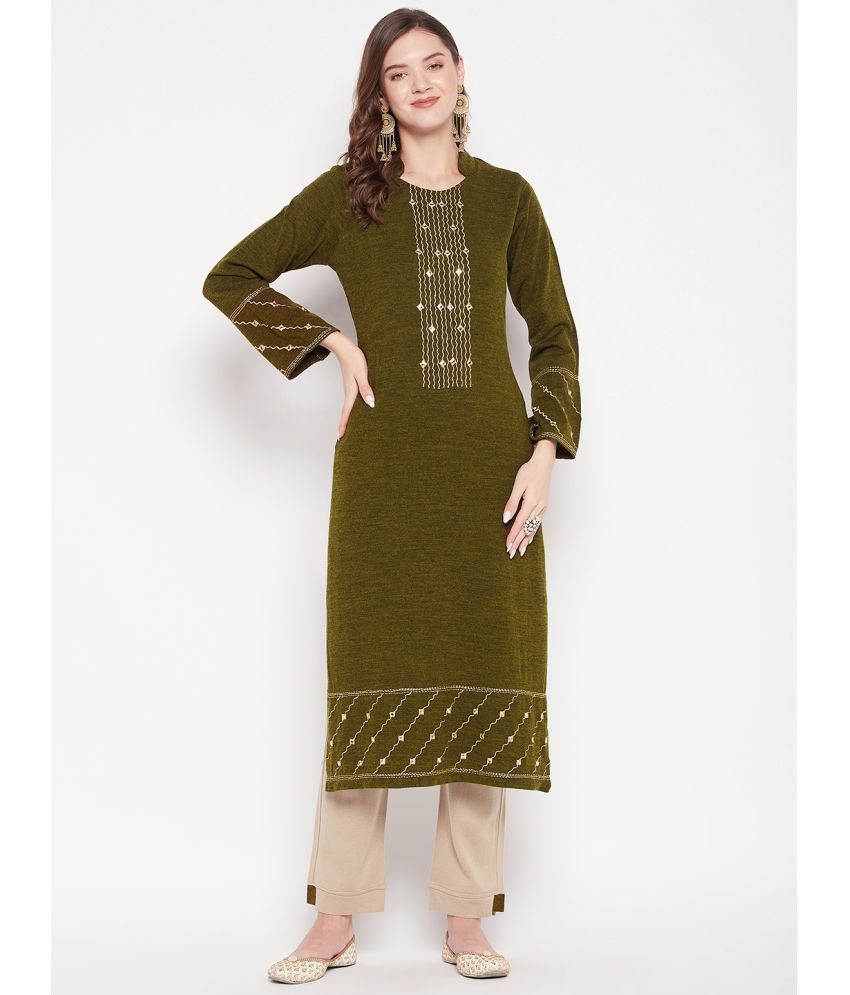     			zigo Woollen Embroidered Kurti With Palazzo Women's Stitched Salwar Suit - Green ( Pack of 1 )