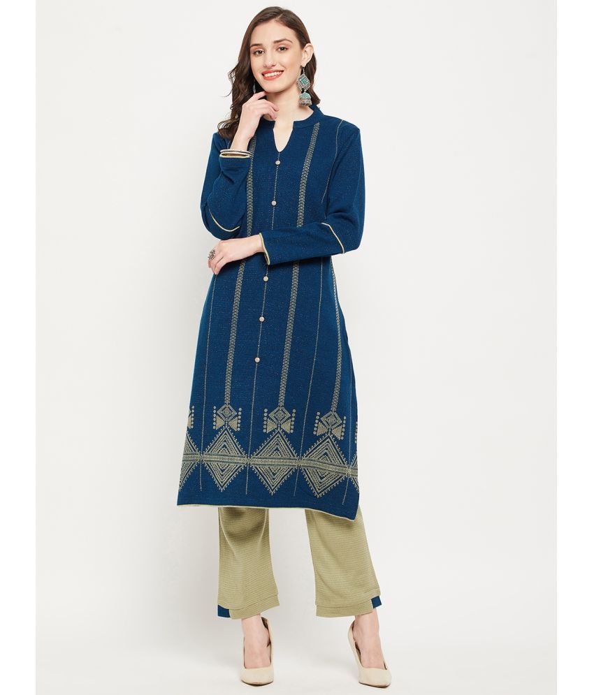     			zigo Woollen Embroidered Kurti With Palazzo Women's Stitched Salwar Suit - Teal ( Pack of 1 )