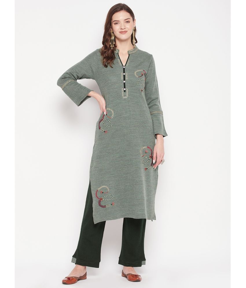     			zigo Woollen Embroidered Kurti With Palazzo Women's Stitched Salwar Suit - Green ( Pack of 1 )