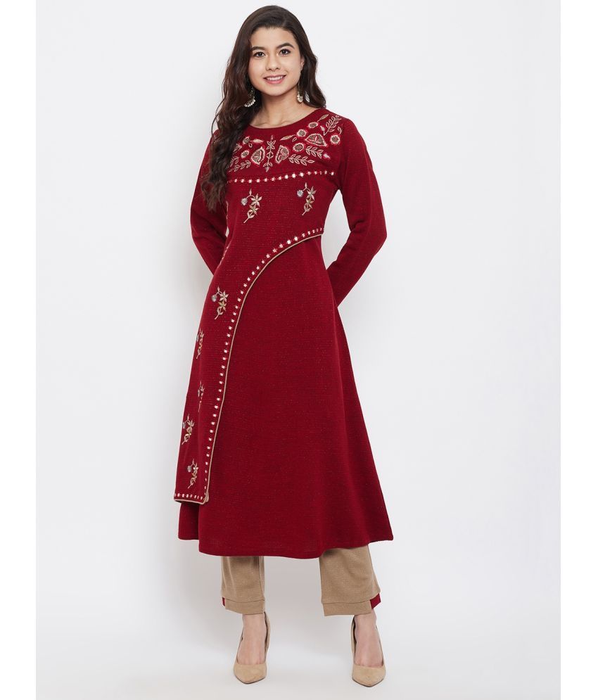     			zigo Woollen Self Design Kurti With Palazzo Women's Stitched Salwar Suit - Maroon ( Pack of 1 )