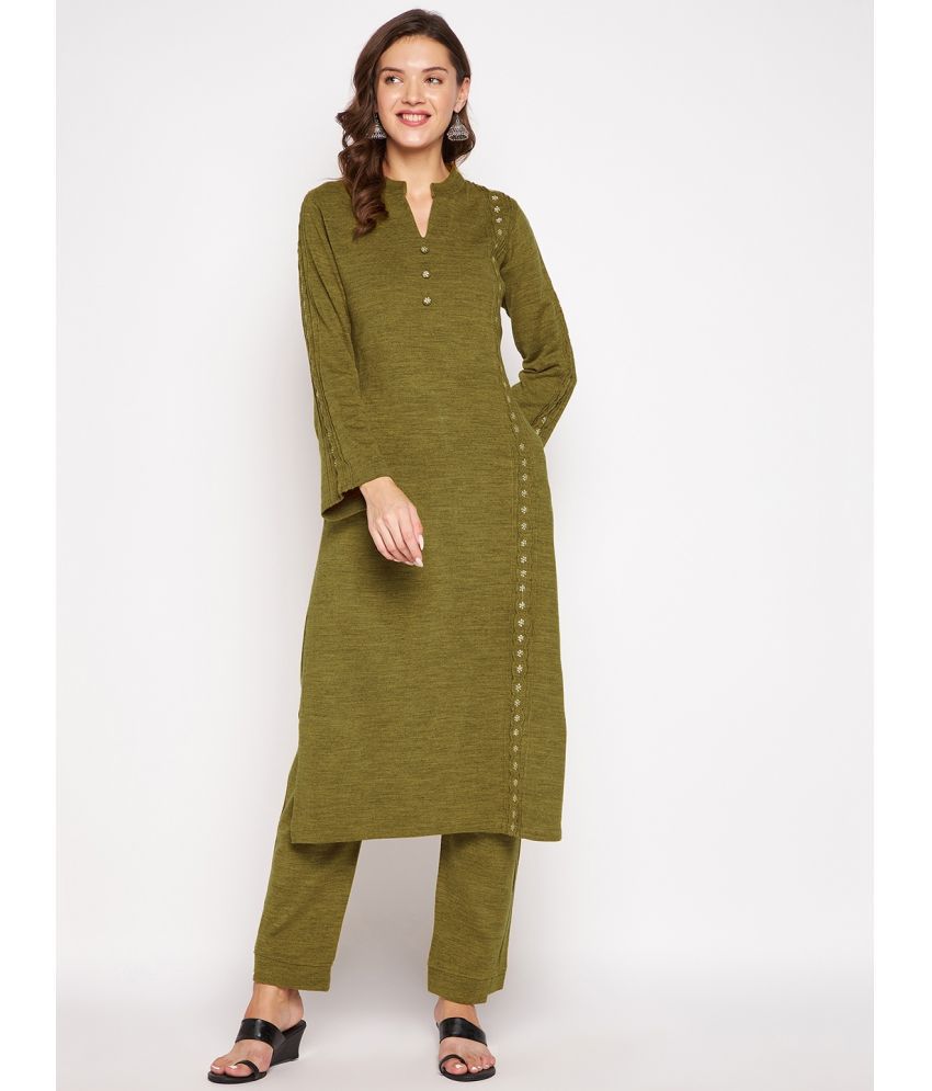     			zigo Woollen Solid Kurti With Palazzo Women's Stitched Salwar Suit - Green ( Pack of 1 )