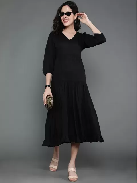 Buy Fabricssio Women's Rayon Long Western Dress Sleeveless Pattern BLACK-L  Online at Best Prices in India - JioMart.