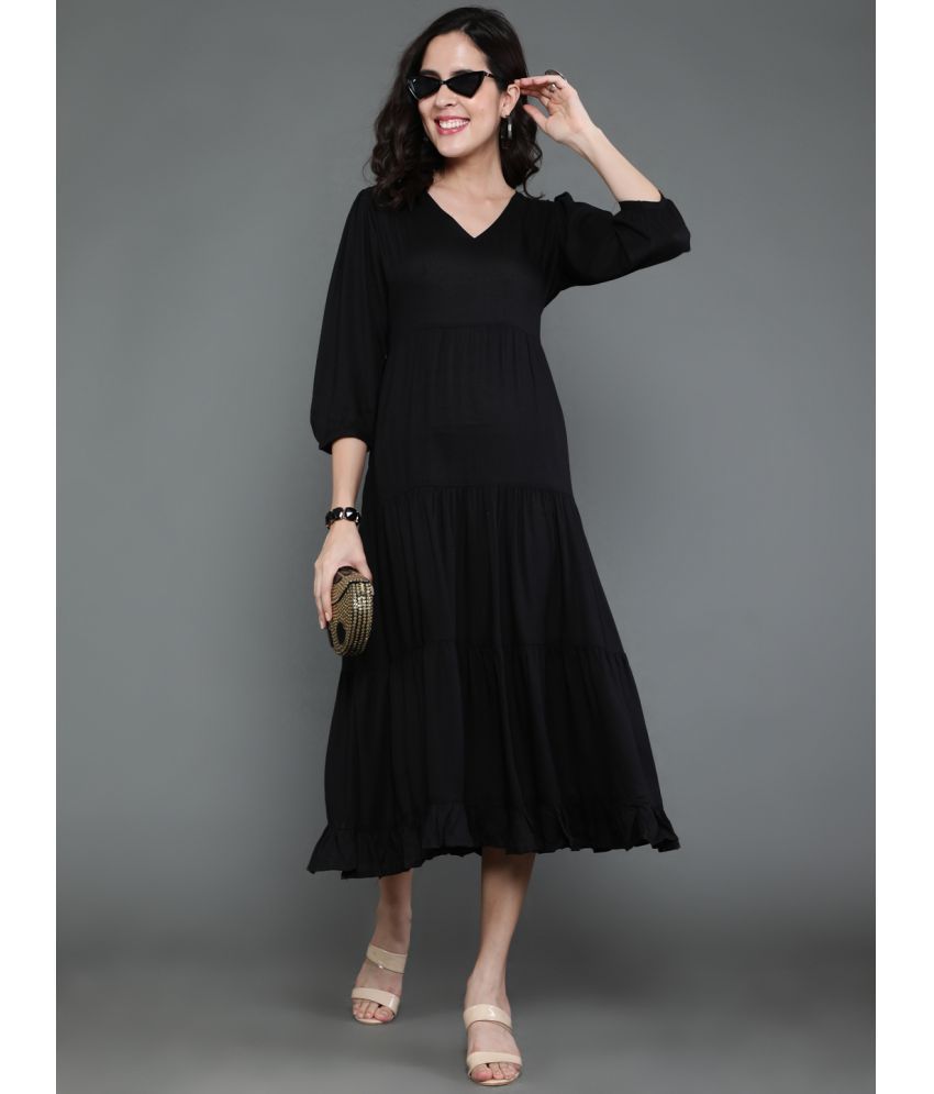    			Antaran Rayon Solid Midi Women's Shift Dress - Black ( Pack of 1 )