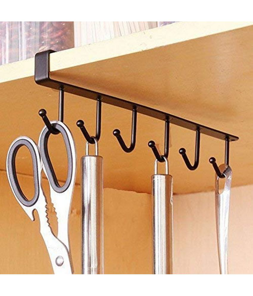     			6 Hooks Under Shelf Cup Holder Stand for Kitchen Multi-Functional Utensil Rack for Hanging Under Cabinet Coffee Mug Holder
