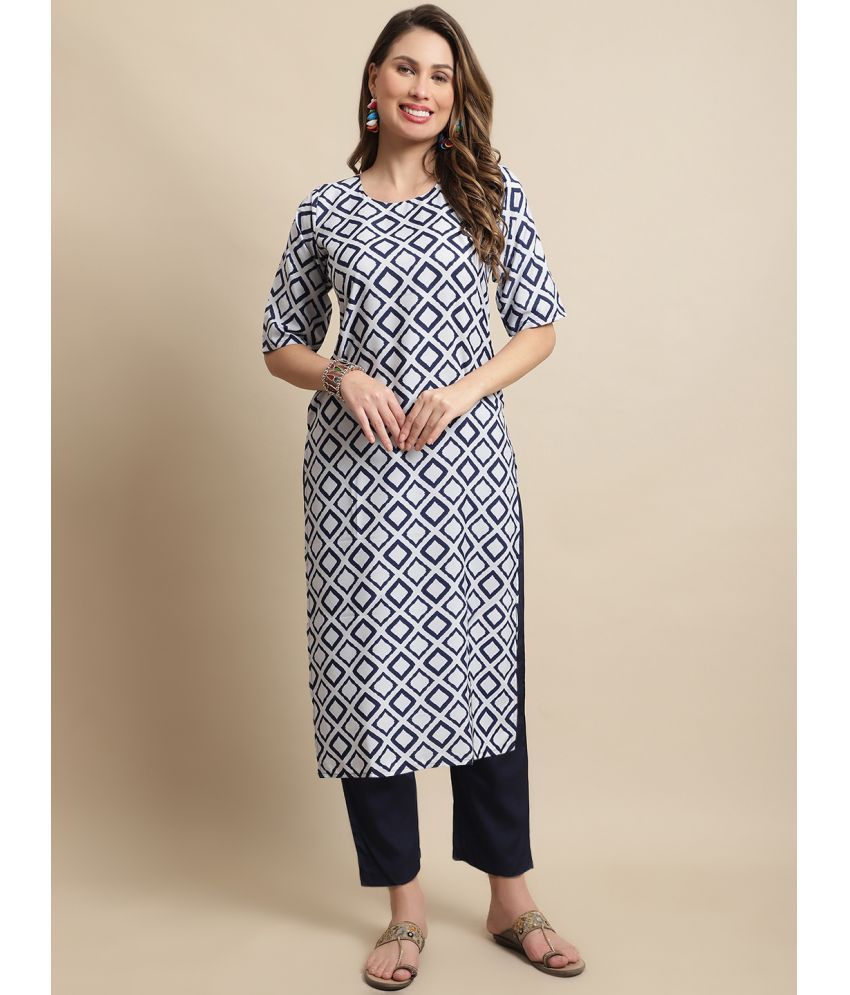     			7Threads Crepe Printed Straight Women's Kurti - Blue ( Pack of 1 )