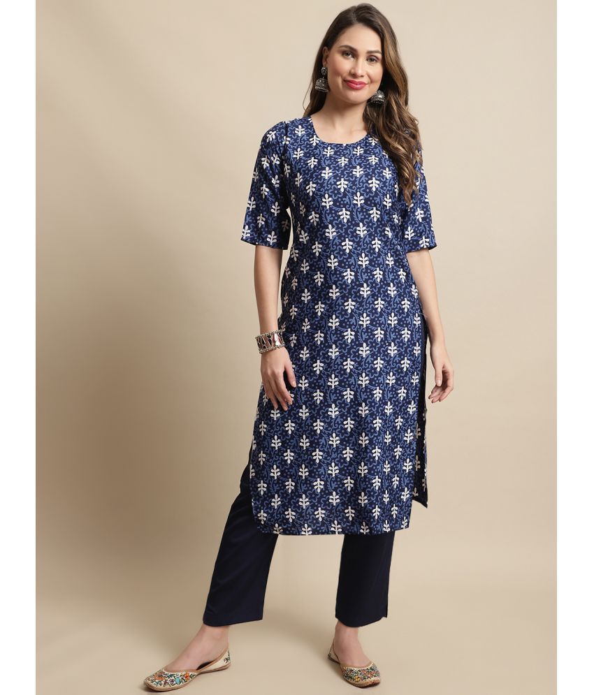     			7Threads Crepe Printed Straight Women's Kurti - Blue ( Pack of 1 )