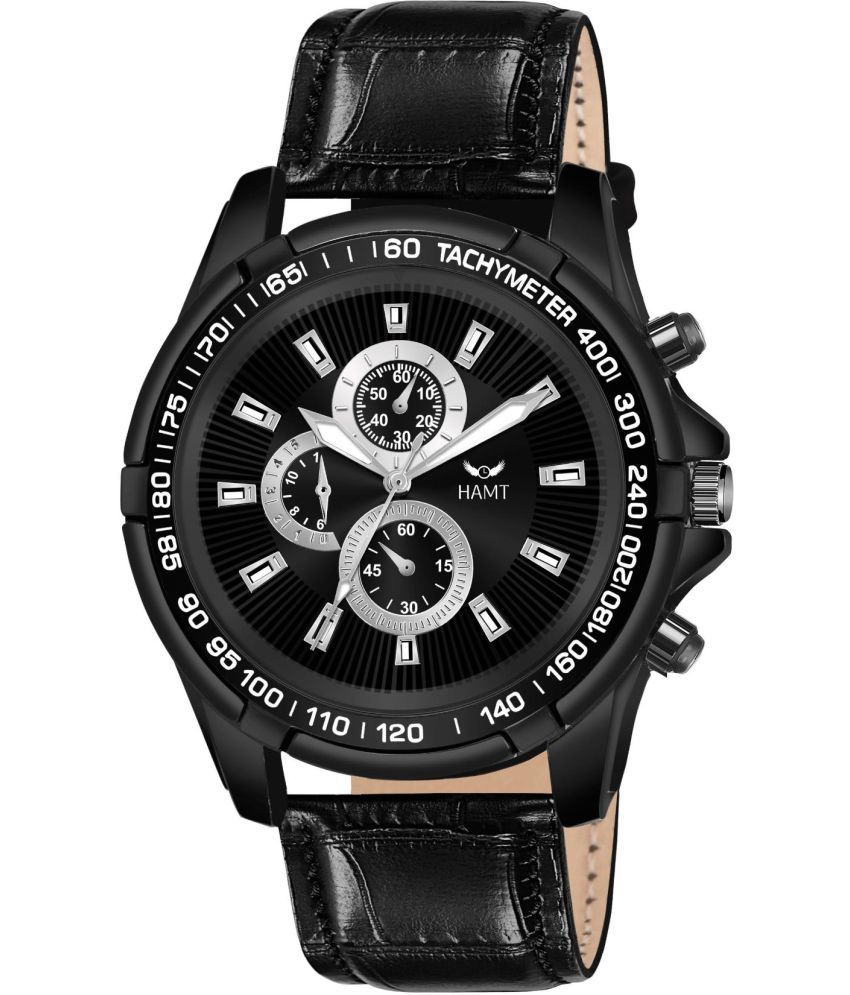     			HAMT Black Leather Analog Men's Watch