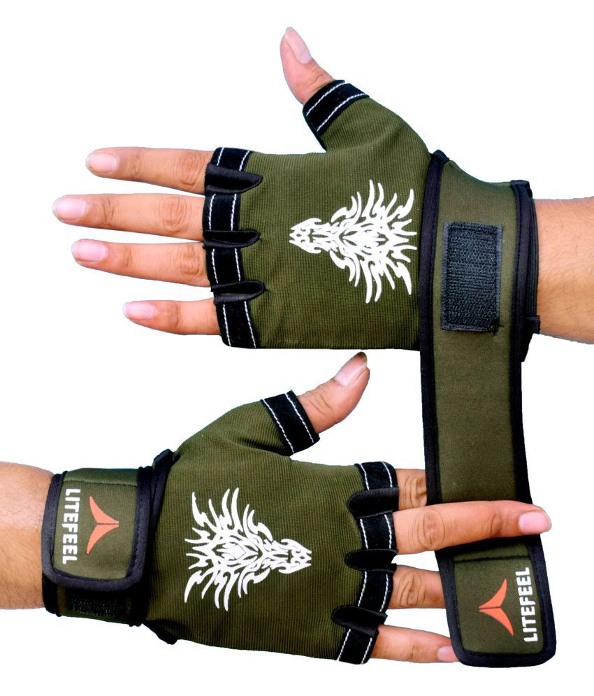    			LITE FEEL Fancy Olive Unisex Polyester Gym Gloves For Advanced Fitness Training and Workout With Half-Finger Length