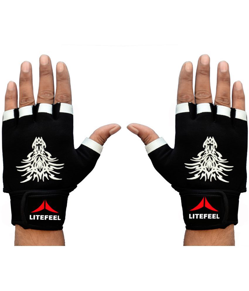     			LITE FEEL Fancy Trending Black Unisex Polyester Gym Gloves For Advanced Fitness Training and Workout With Half-Finger Length