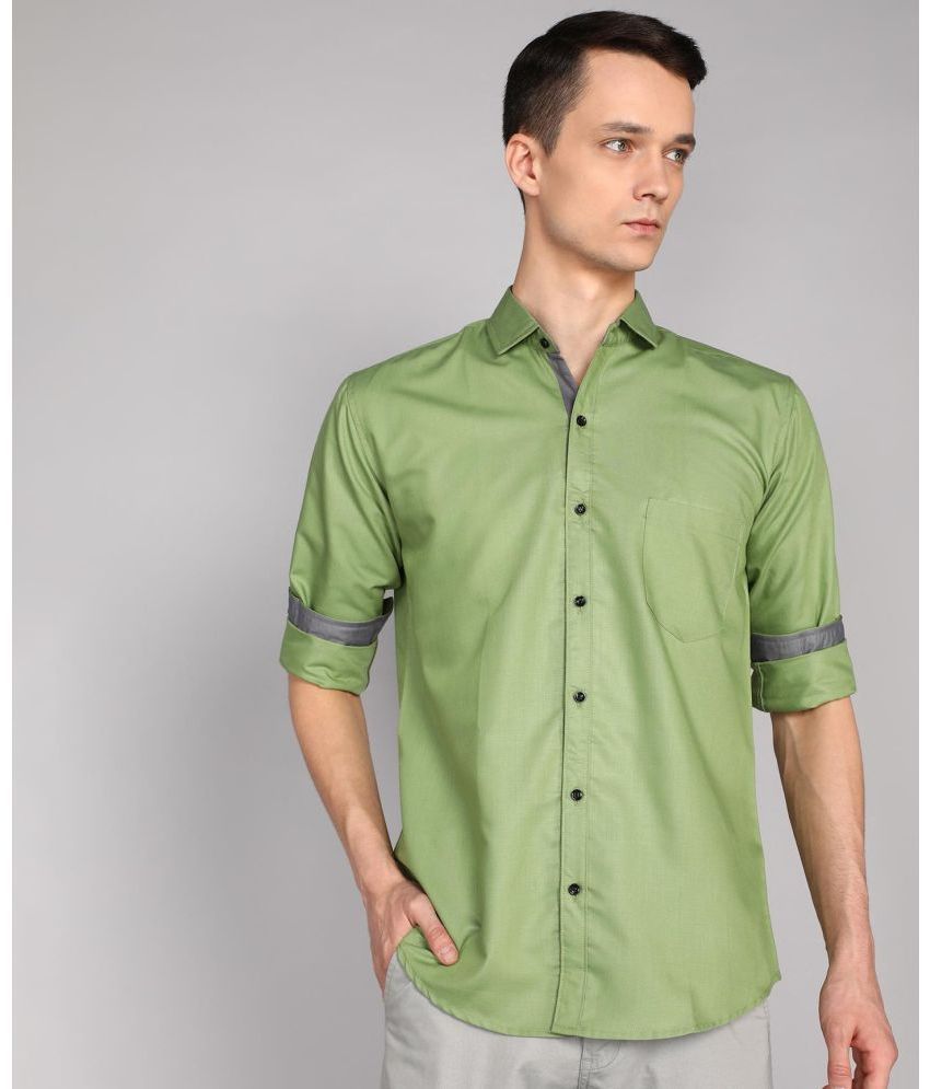     			P&V CREATIONS Cotton Blend Regular Fit Solids Rollup Sleeves Men's Casual Shirt - Green ( Pack of 1 )
