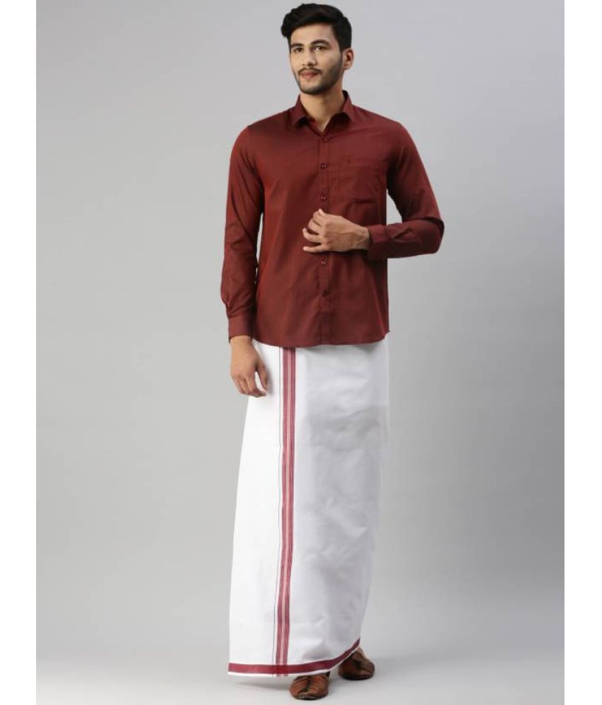     			Ramraj cotton Wine Cotton Blend Regular Fit Men's Dhoti Shirt Set ( Pack of 1 )