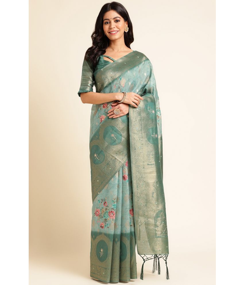    			Rekha Maniyar Fashions Cotton Silk Printed Saree With Blouse Piece - Green ( Pack of 1 )