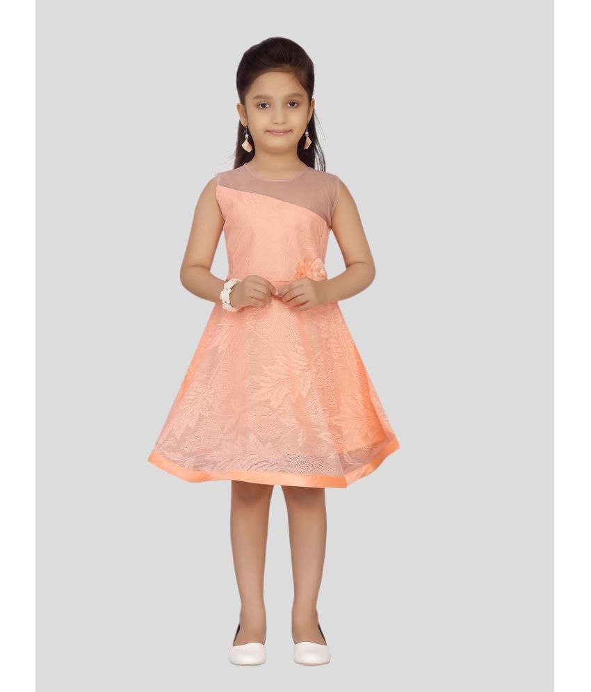     			Aarika Peach Net Girls Fit And Flare Dress ( Pack of 1 )