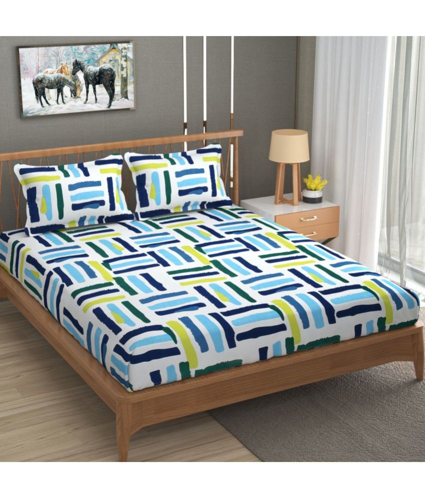     			Homefab India Microfiber Abstract Double Bedsheet with 2 Pillow Covers - Sky Blue