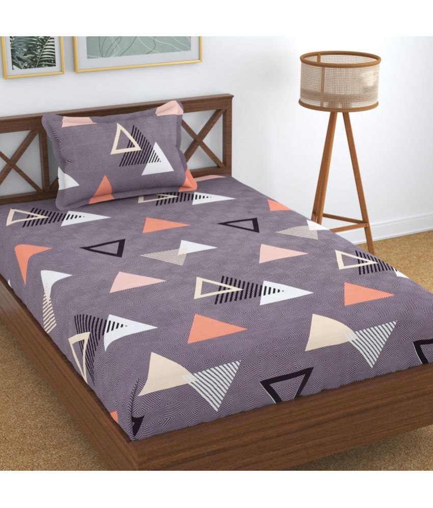     			Homefab India Microfiber Geometric Single Bedsheet with 1 Pillow Cover - Purple