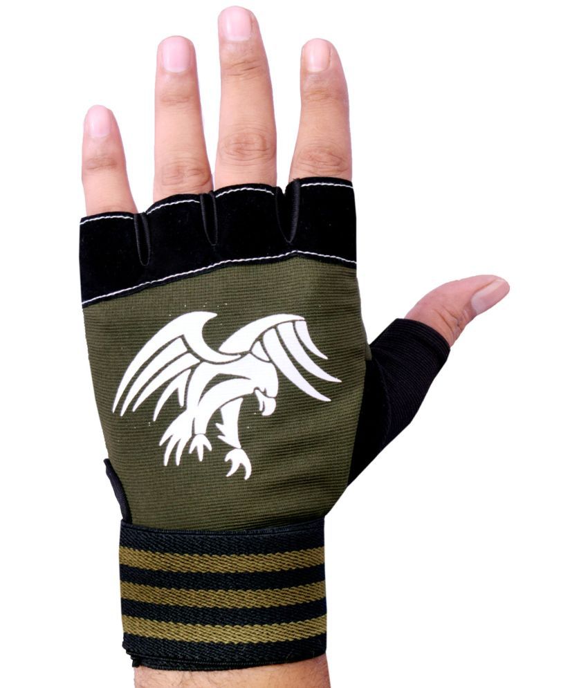     			LITE FEEL Olive Wrist Support Unisex Polyester Gym Gloves For Advanced Fitness Training and Workout With Half-Finger Length